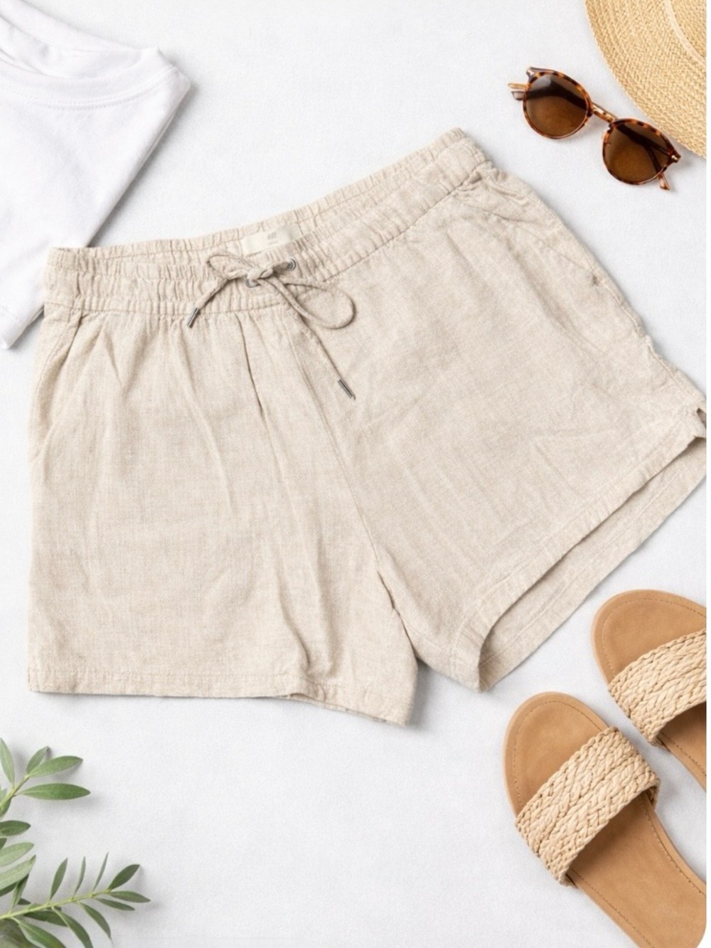 H&M Shorts Linen Blend Size 4 Beige Tan